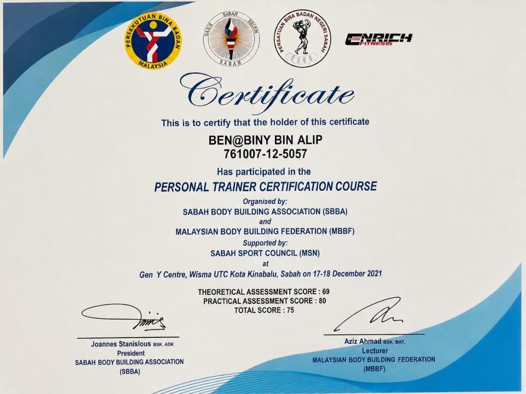 Personal Trainer Certification Course — SBBA & MBBF, supported by Sabah Sports Council (MSN), 17–18 December 2021