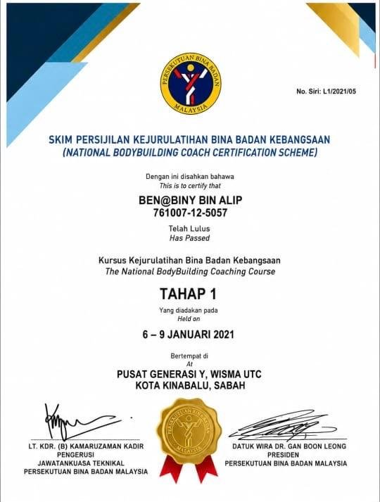 National Bodybuilding Coach Certification Scheme — Tahap 1, MBBF, 6–9 January 2021